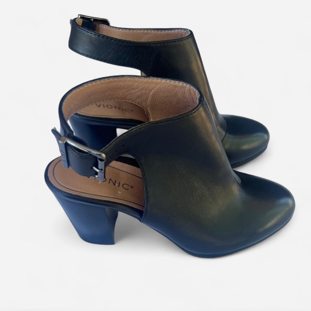 Vionic Sleek Black Leather Open Heel Booties - image 4
